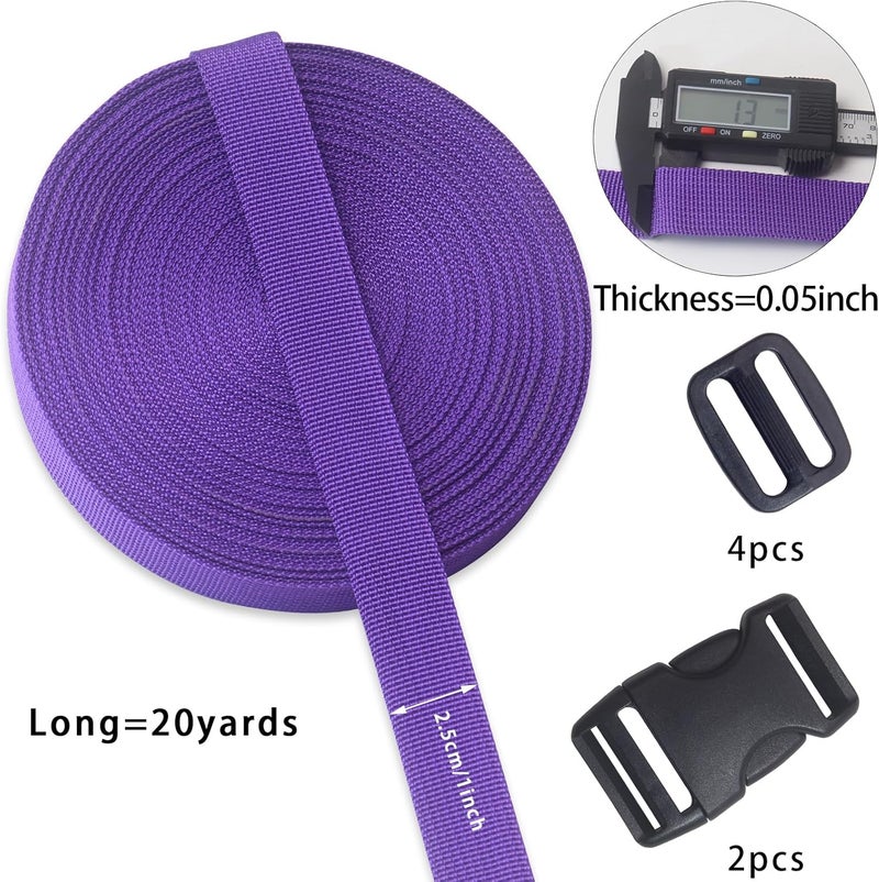 ZHFMLY Deep Purple Webbing Straps 1 Inch-Polypropylene Straps with Buckles,20 Yards Strapping for Tie-Downs, Camping, Climbing, Outdoor & Indoor Crafting, DIY Bags, Lawn Chair Replacement, and Seat Belts - Image 2
